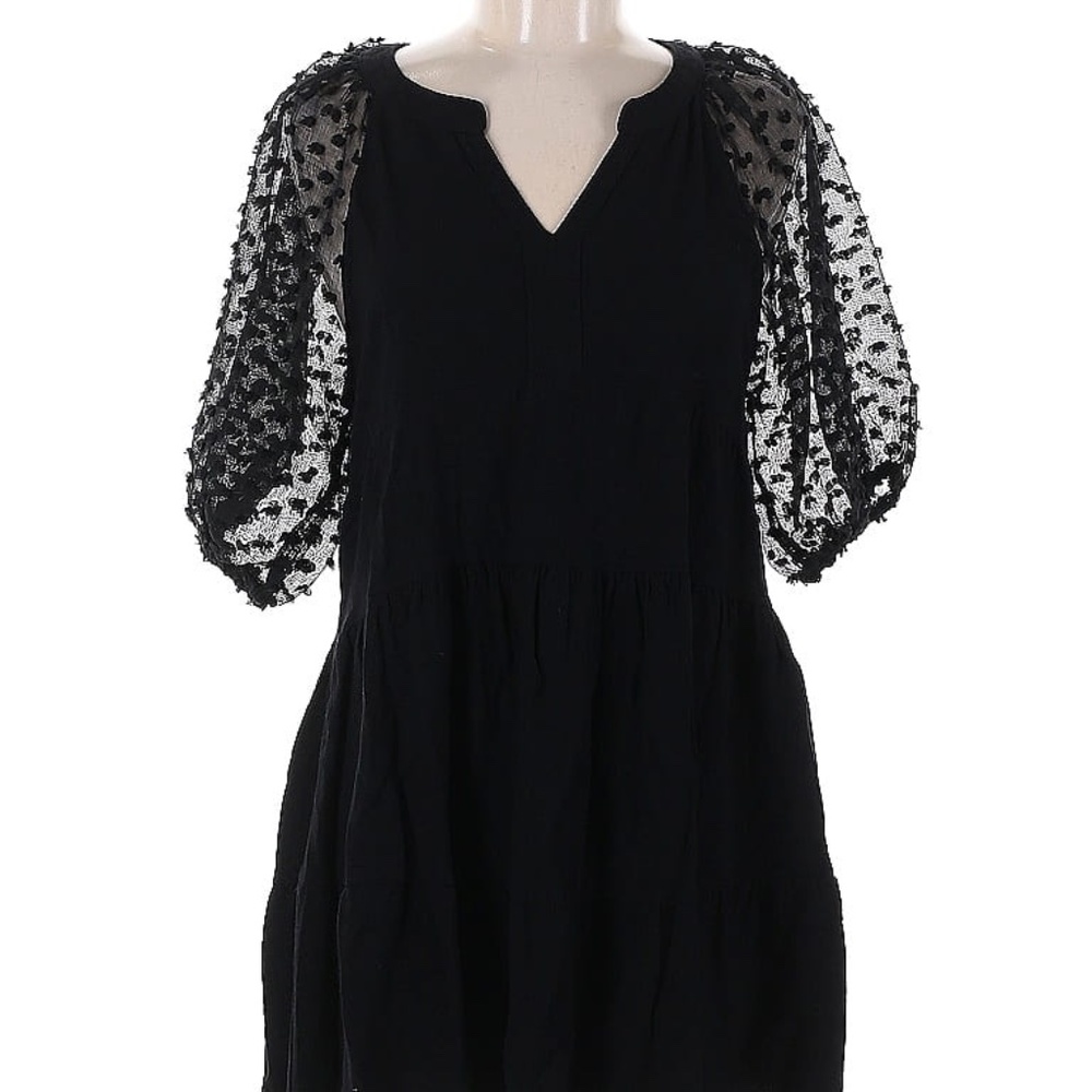 Homebody Cotton Linen Black 3/4 Sleeve Dress Sz Medium